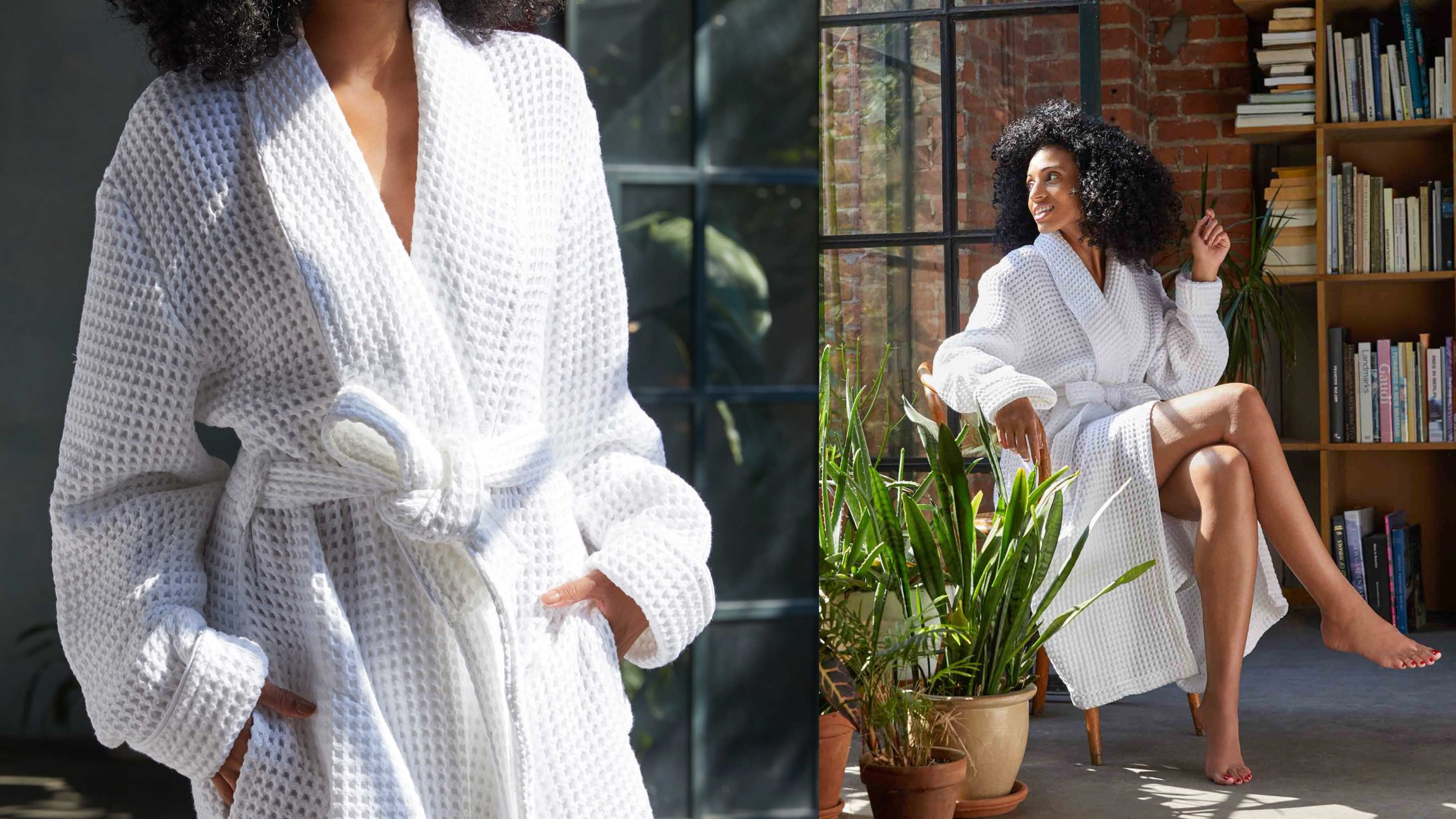 lightweight waffle cotton robe for lounging