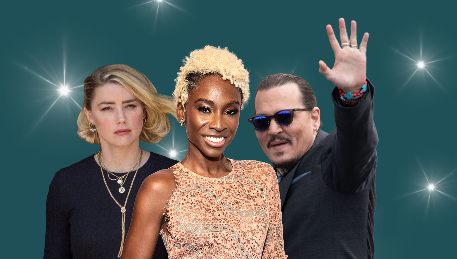 Pop Cultured with theSkimm promo image for June 7, 2022 featuring Angelica Ross, Amber Heard, and Johnny Depp.
