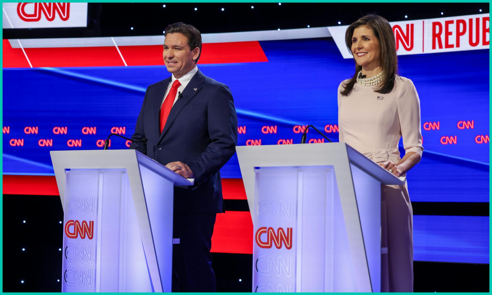 Gov. Ron DeSantis and Nikki Haley at the CNN GOP debate