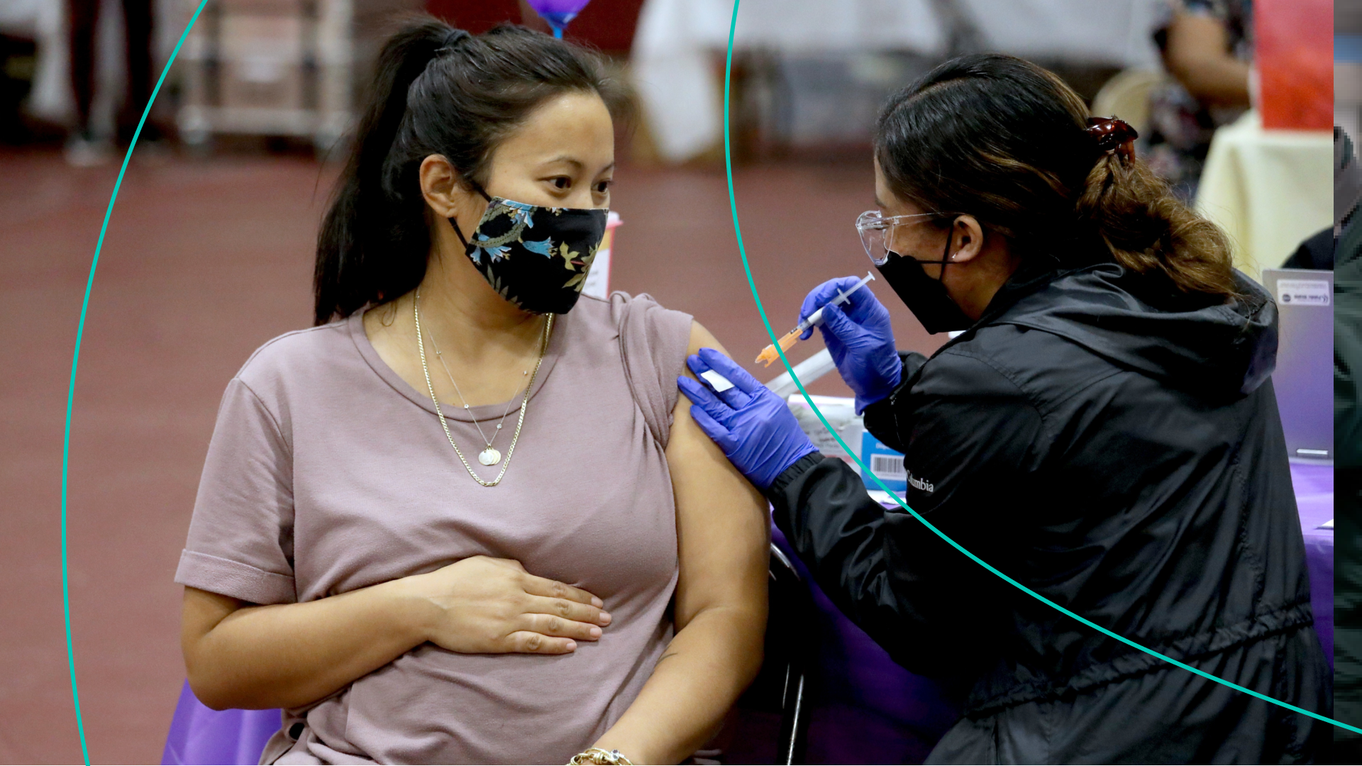 A pregnant woman receives a coronavirus vaccine.