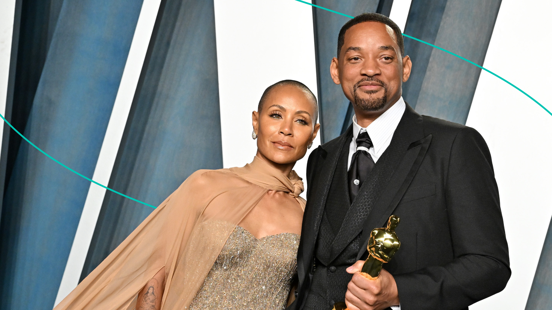 Jada Pinkett Smith stands with husband Will Smith and his Oscar