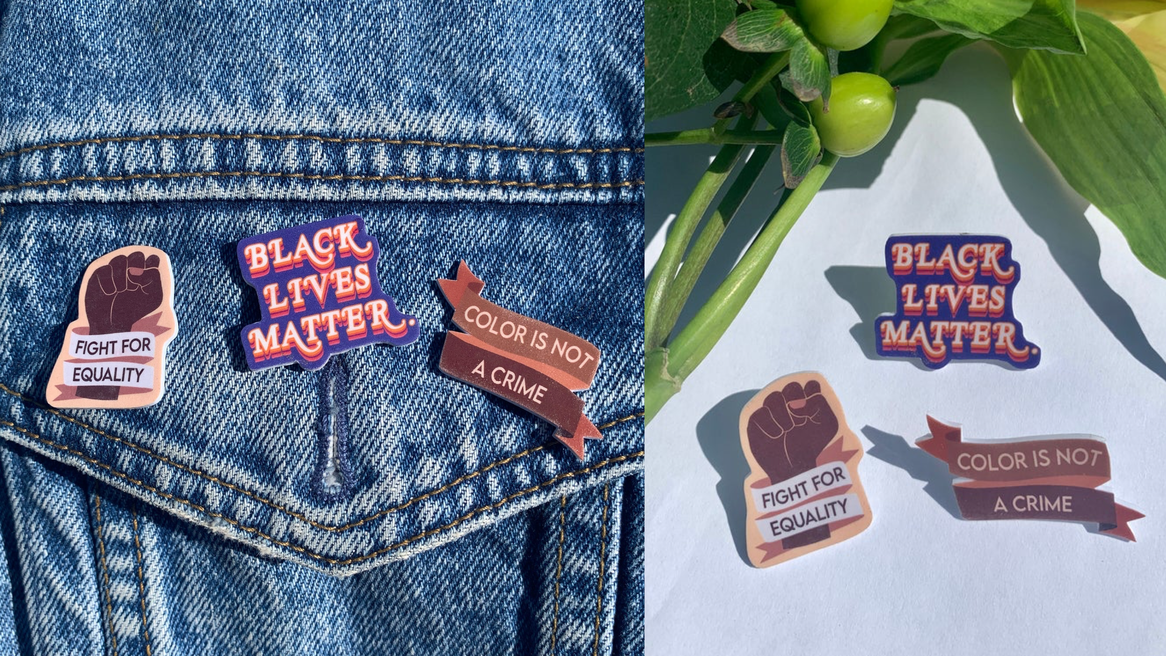 pins dedicated to the black lives matter movement