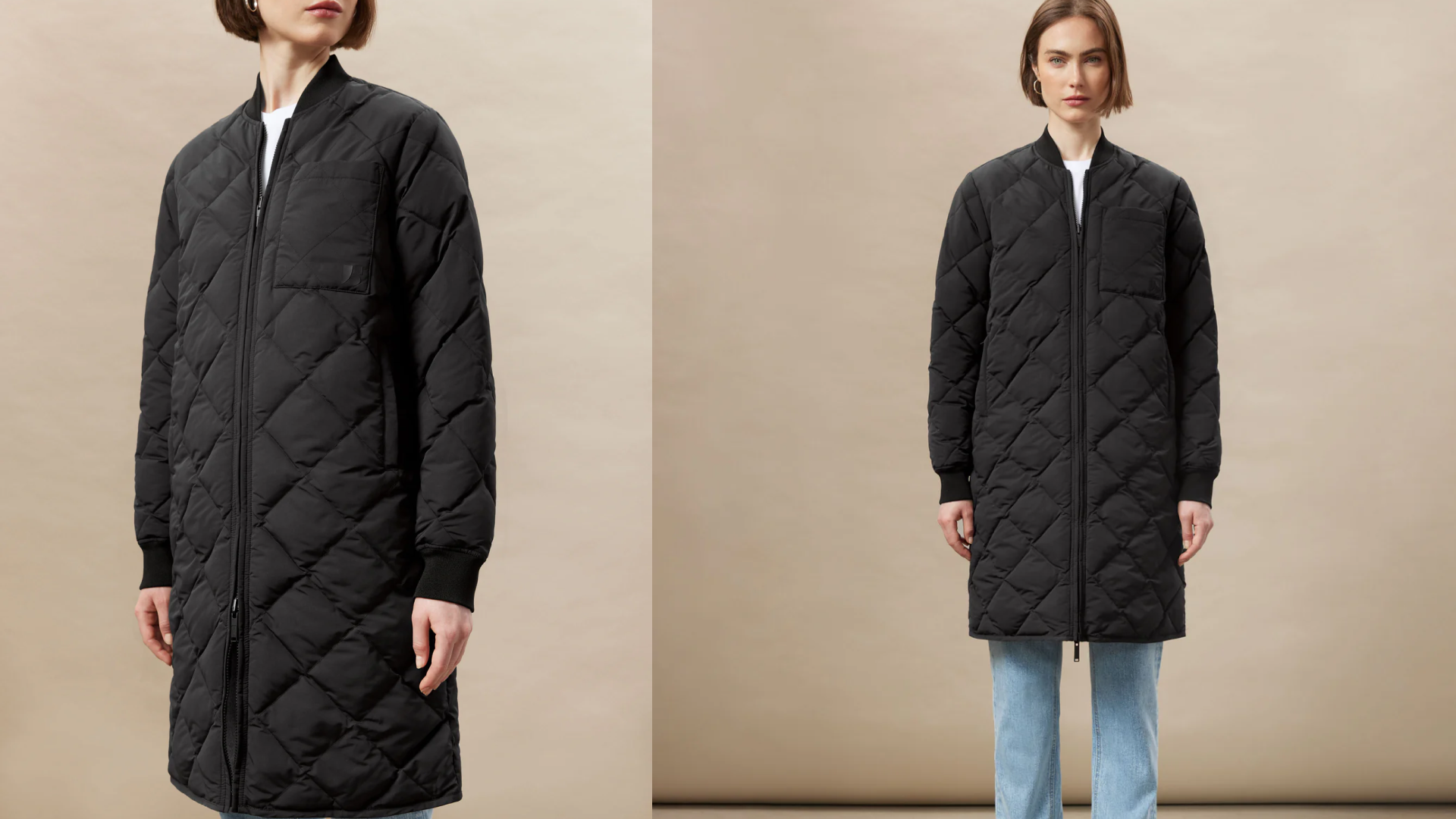 long quilted bomber jacket