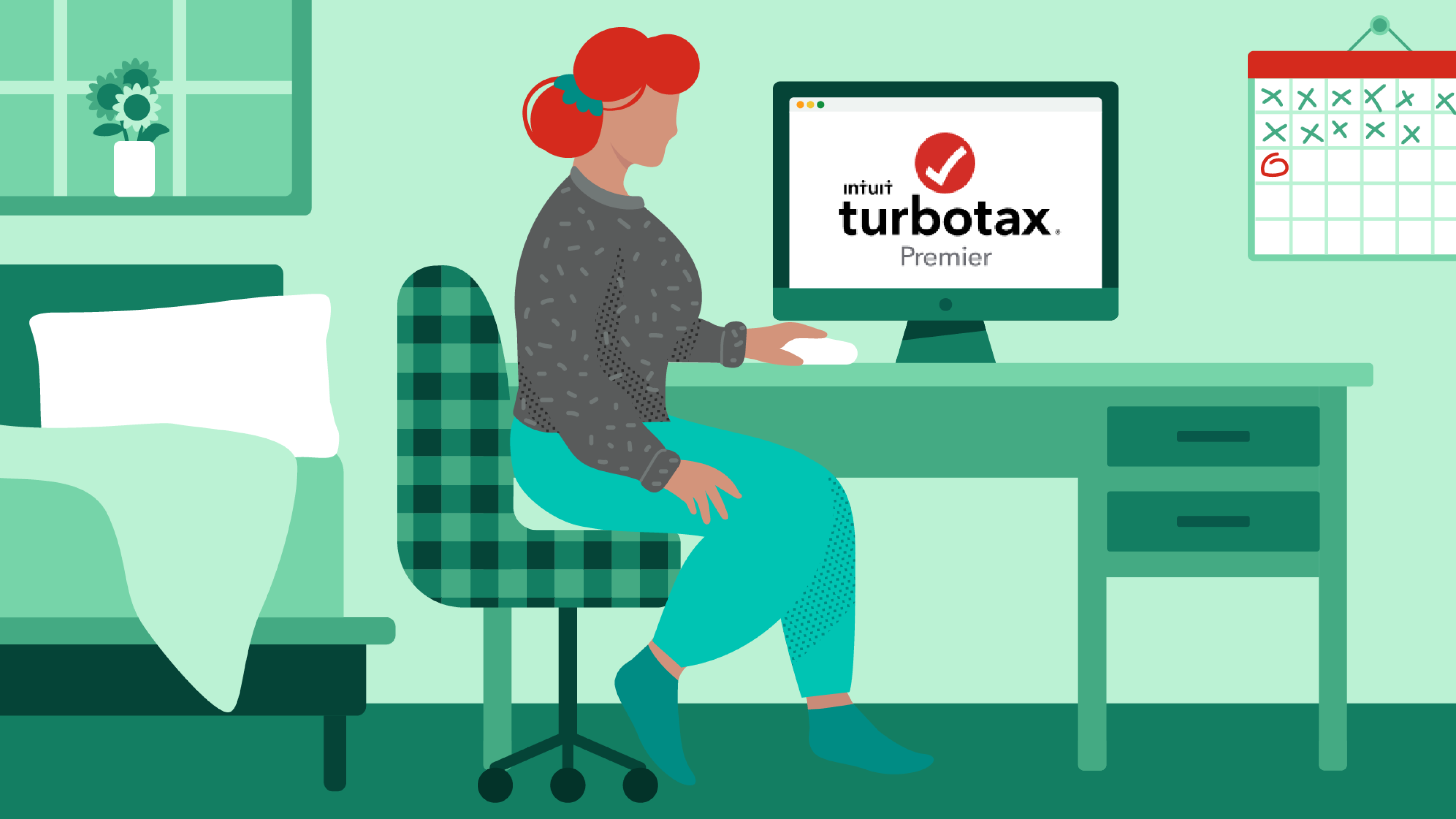 Woman sitting at her desktop computer looking at turbotax page