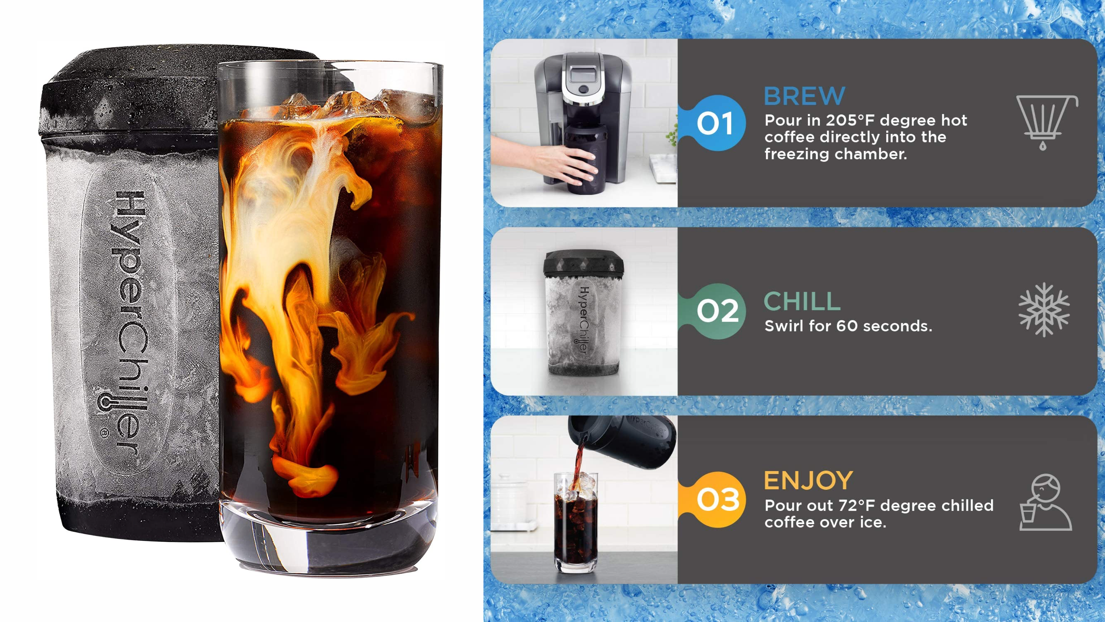 chilling device that can make cold brew within sixty seconds