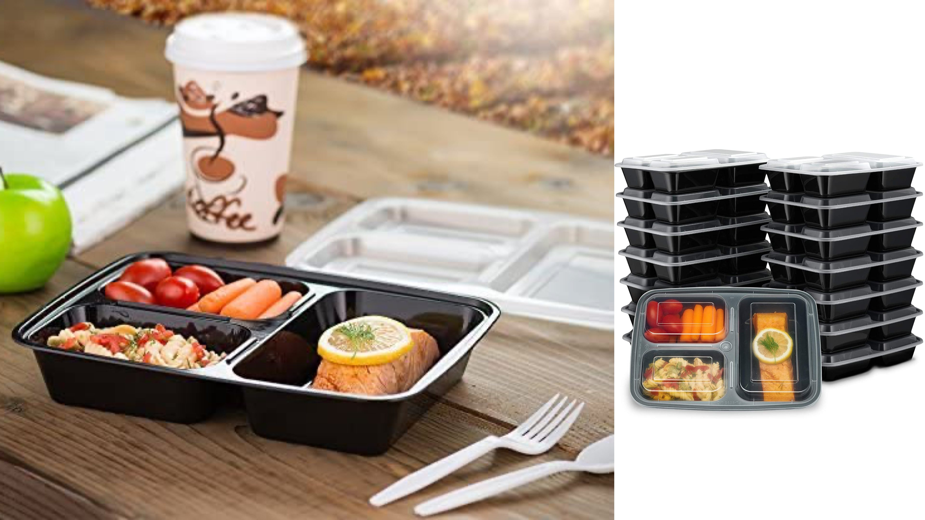 sectioned food storage containers with lids that are microwave safe