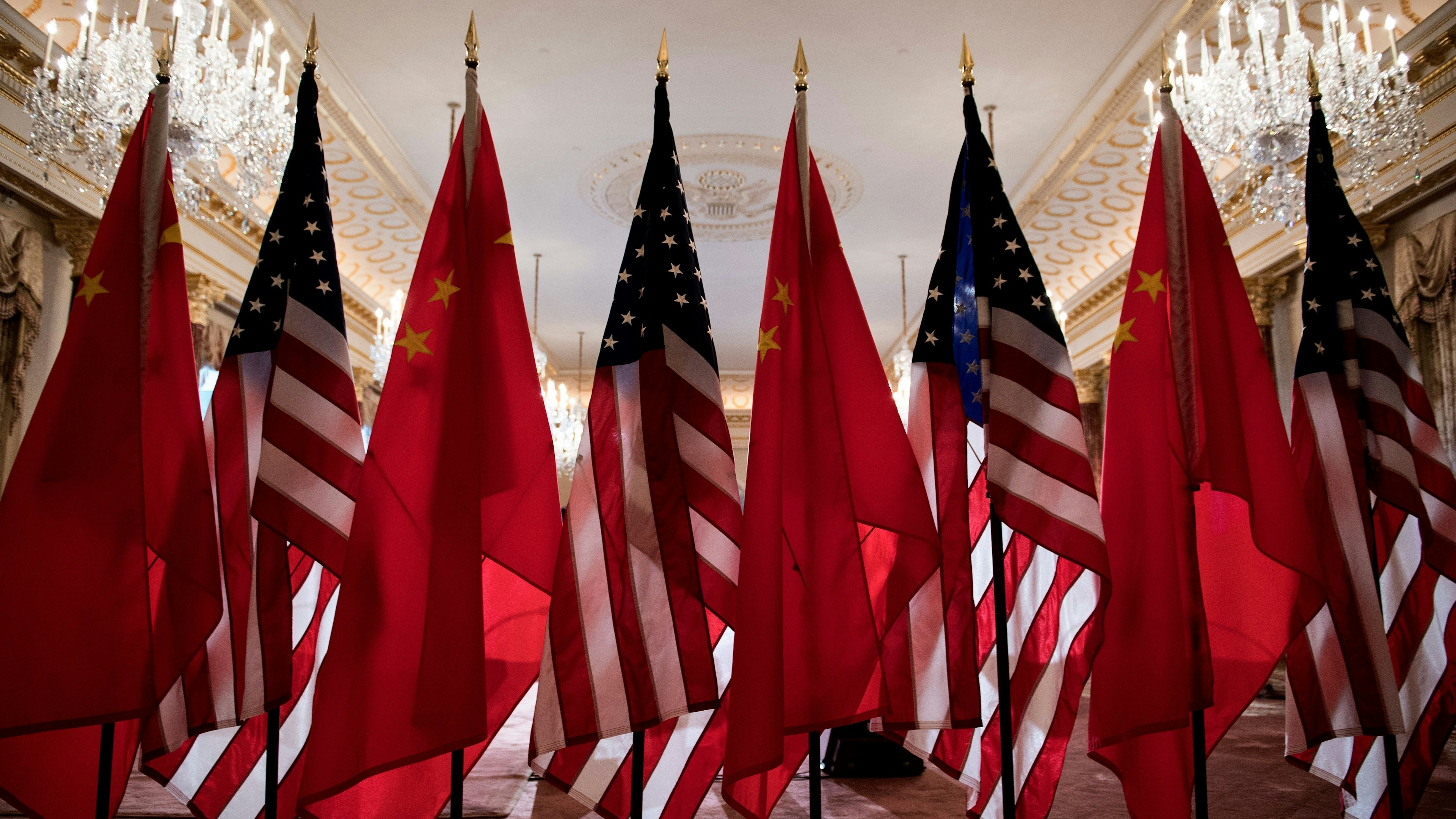 The US and China flags