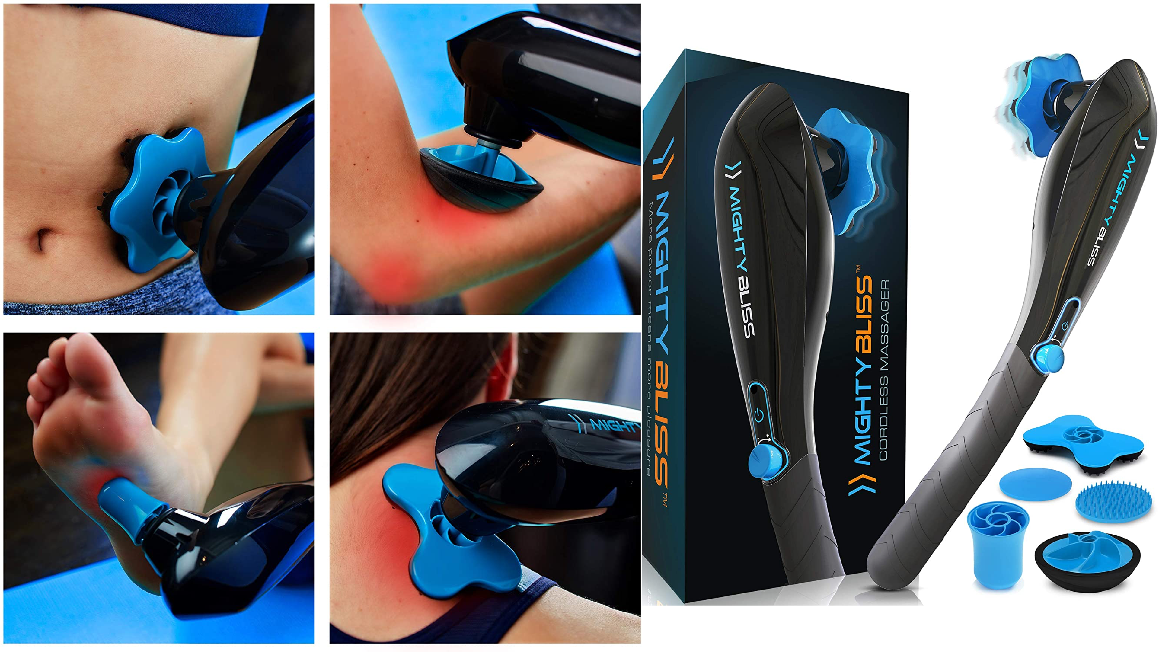 handheld massager with different massager heads to relieve pain